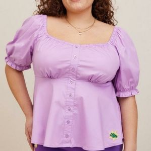 NWT Torrid Disney Tangled Rapunzel Peplum Stretch Poplin Blouse